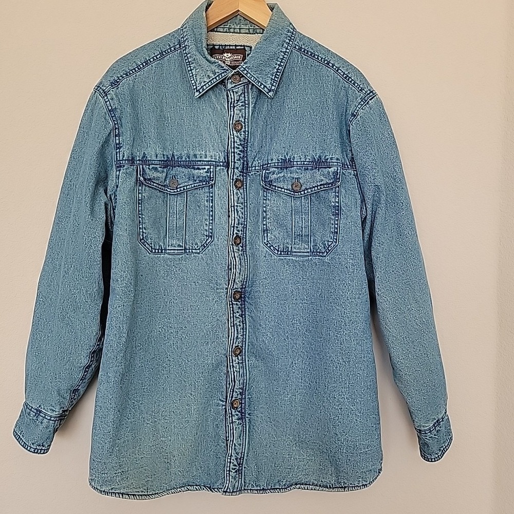 VTG Levis Mens Shacket Sz M Blue Denim Sherpa Lined Shirt Jacket Trucker Y2K 90s